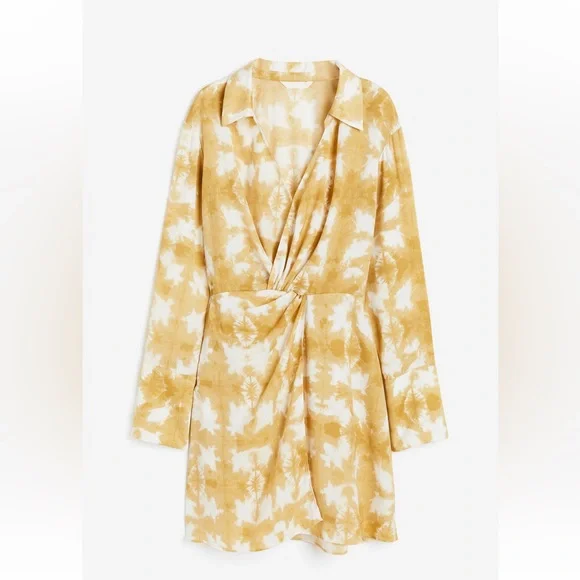 NWT H&M Twist Waist Midi Dress-Yellow/White Print-SOLD OUT Size XXL - Picture 5 of 7